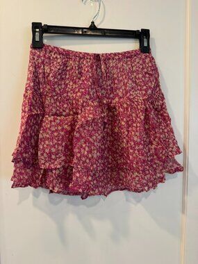 Pink Cream and Gold Thread Floral Skirt by Brownie - Women's Size Medium